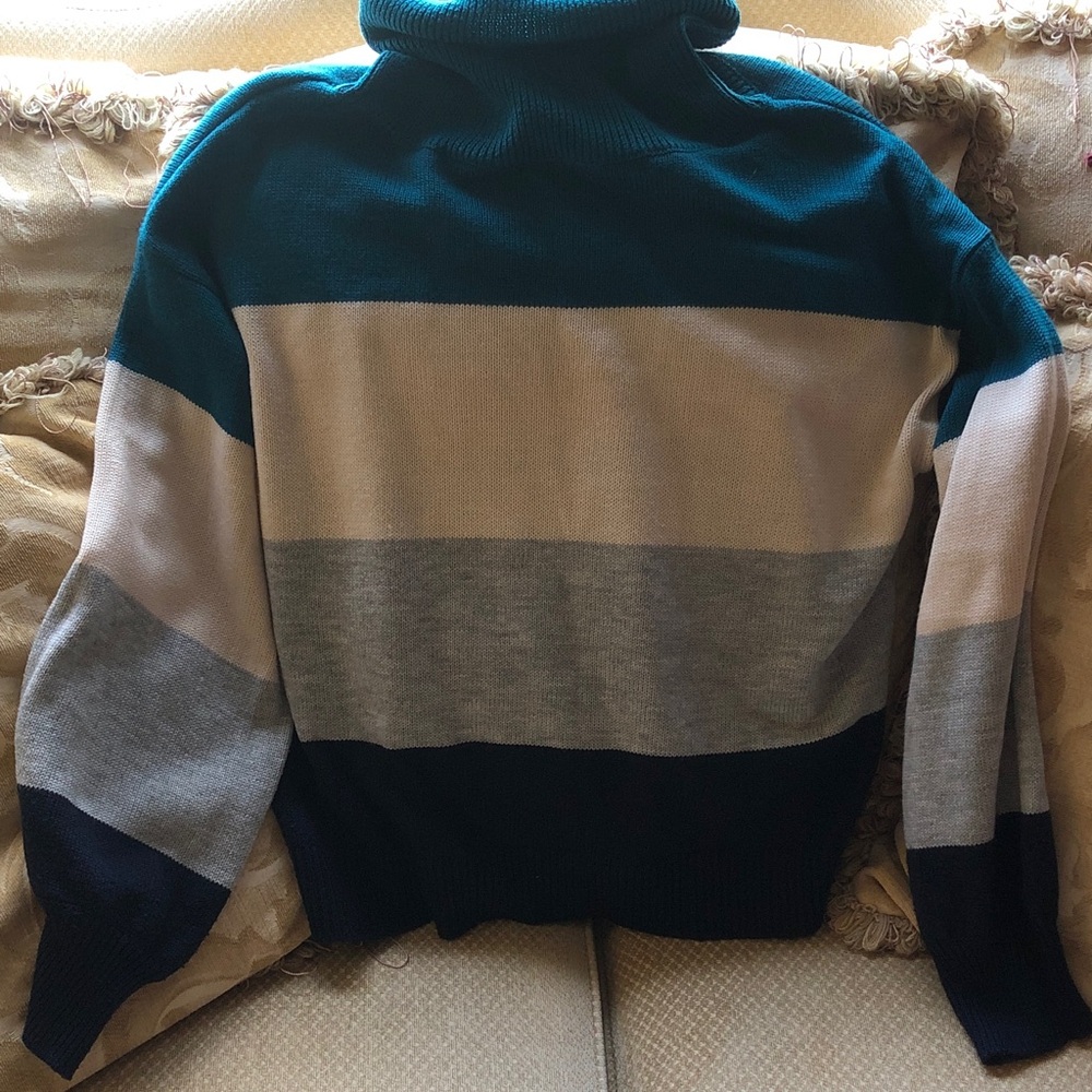 Skies are Blue women’s  Turtleneck Sweater - Teal, White, Gray- long sleeve - M